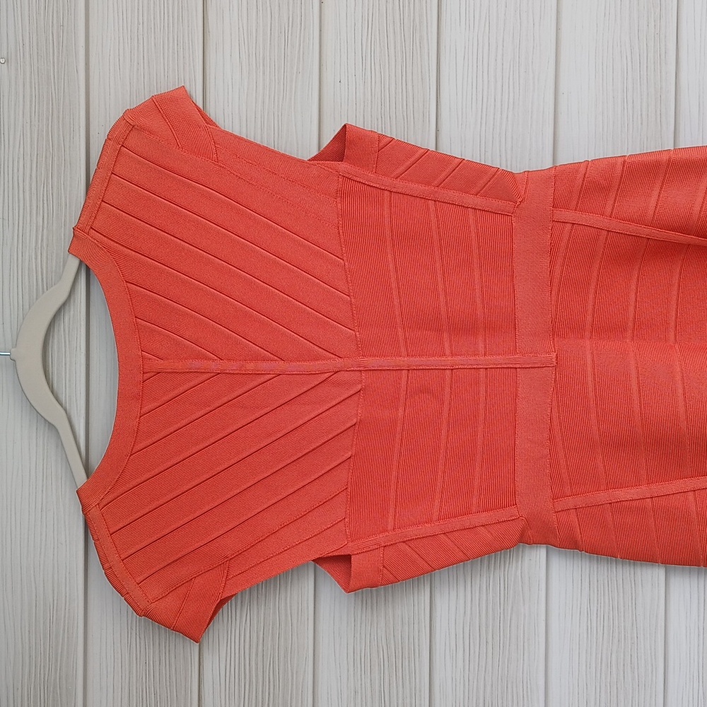 NWOT $2147 Herve Leger Orange Bandage Zip Front Dress - Picture 6 of 10